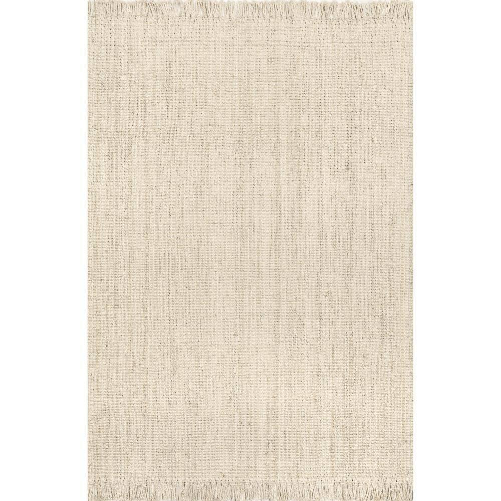 Nuloom 6 Square Daniela Jute Tassel Hand Woven Indoor Area Rug, Off White, Solid Chunky Farmhouse Design, Natural Fiber BedroomLiving Room