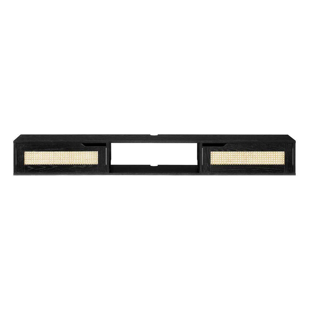 Walker Edison Modern Rattan-Door Floating TV stand for TVs up to 80”, Black