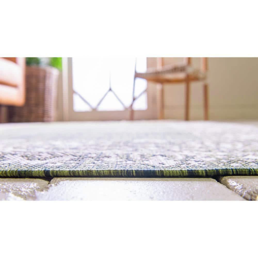 Unique Loom Outdoor Border Collection Area Rug - Floral Border (9' x 12' Rectangle Green/Ivory)