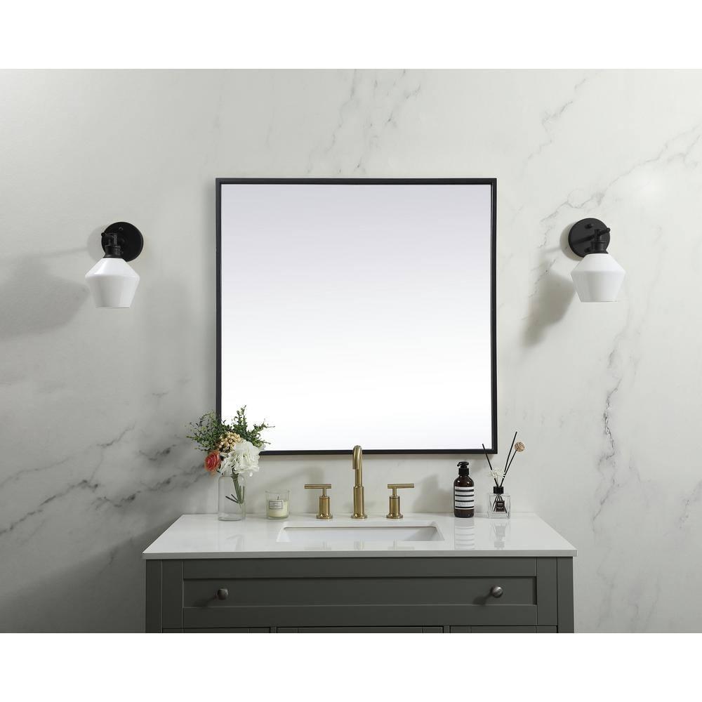Elegant Lighting Metal Frame Square Mirror 24 inch in Black