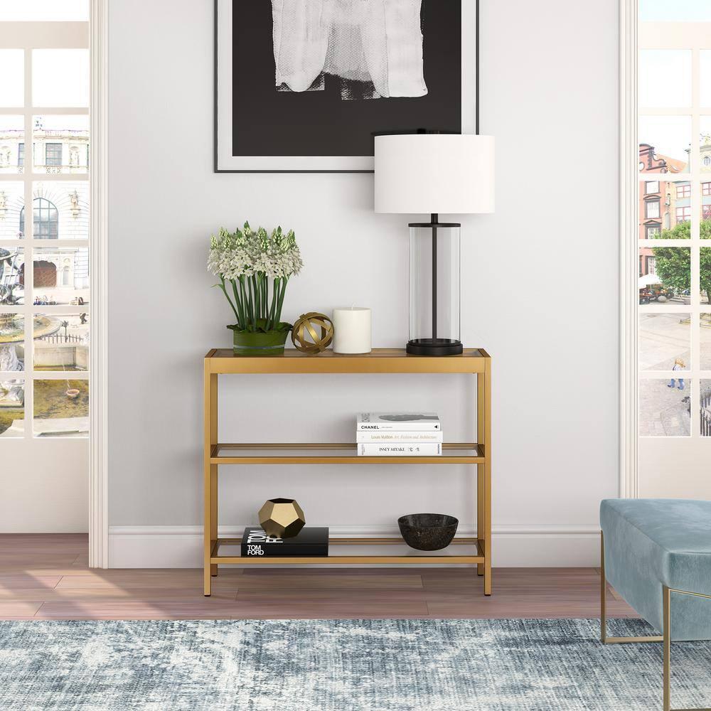 Evelyn&Zoe Alexis 36" Wide Rectangular Console Table, Brass