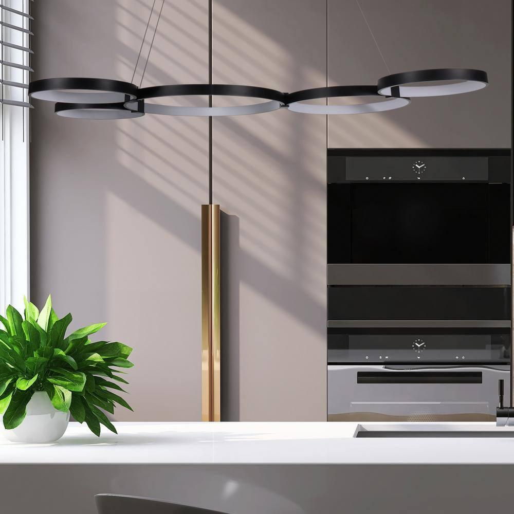 Capella 50-Inch Black Modern LED Multi-Ring Adjustable Chandelier