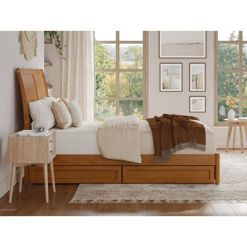 AFI, Andorra Queen Platform Bed with Panel Footboard and Storage Drawers, Light Toffee