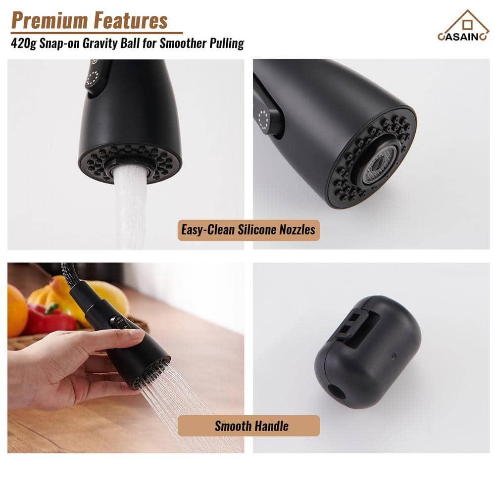 CASAINC CASAINC Single Bowl White Fireclay Farmhouse Kitchen Sink With Faucet Included KCSL0035-36W22M