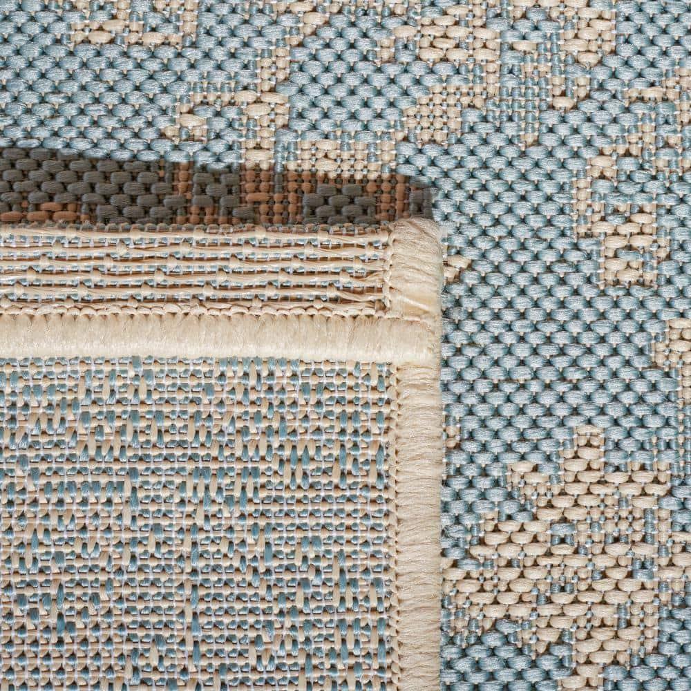 SAFAVIEH Beach House Stanice Medallion Indoor/Outdoor Area Rug, Aqua/Cream, 2'2" x 4'
