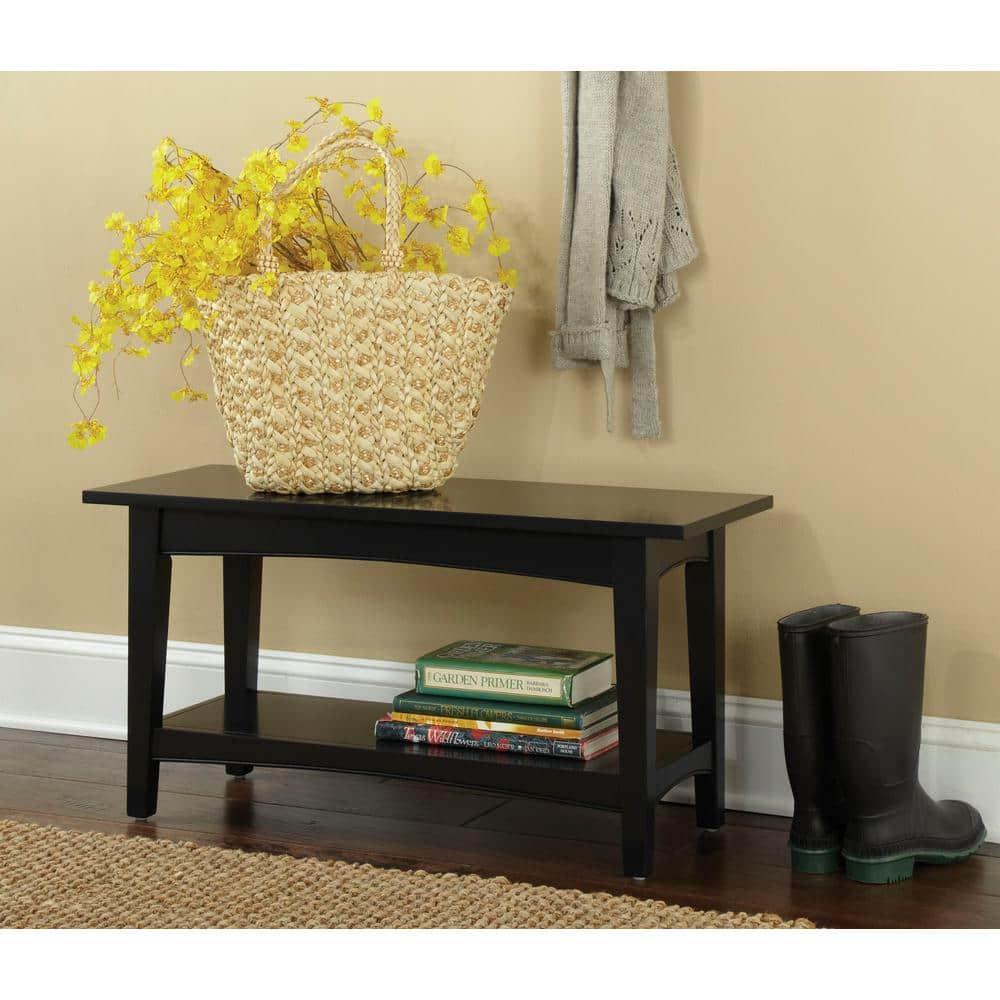 Alaterre Furniture Shaker Cottage Bench with Shelf, 36" W, Charcoal Gray
