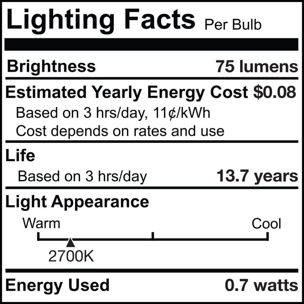 Bulbrite 862154 Pack Of (6) 0.7 Watt S14 Medium (E26) Led Bulbs - Clear