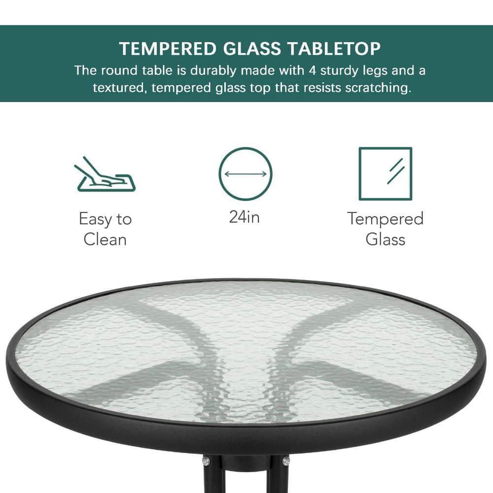 George Oliver 3-Piece Patio Bistro Dining Furniture Set W/ Glass Tabletop, Folding Chairs