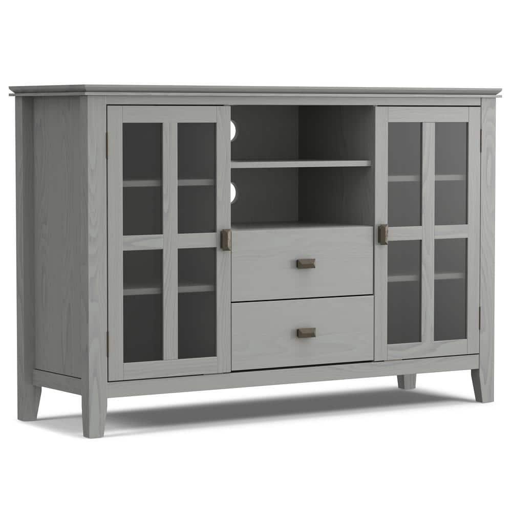 Simpli Home Artisan Solid Wood TV Media Stand in Fog Gray