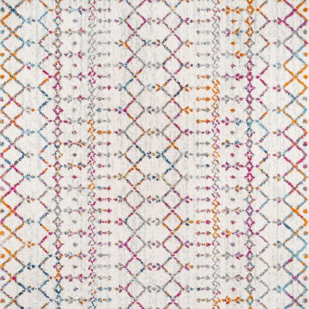 JONATHAN Y Moroccan HYPE Boho Vintage Diamond Ivory/Multi 5' Square Area Rug