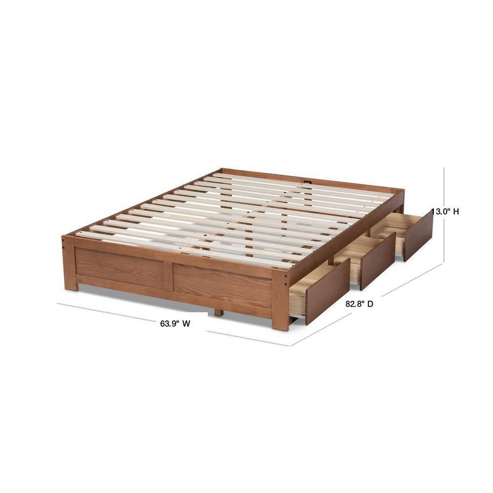 Queen Wren 3 Drawer Storage Bed Frame Walnut - Baxton Studio: MDF & Wood Composite, No Box Spring Needed