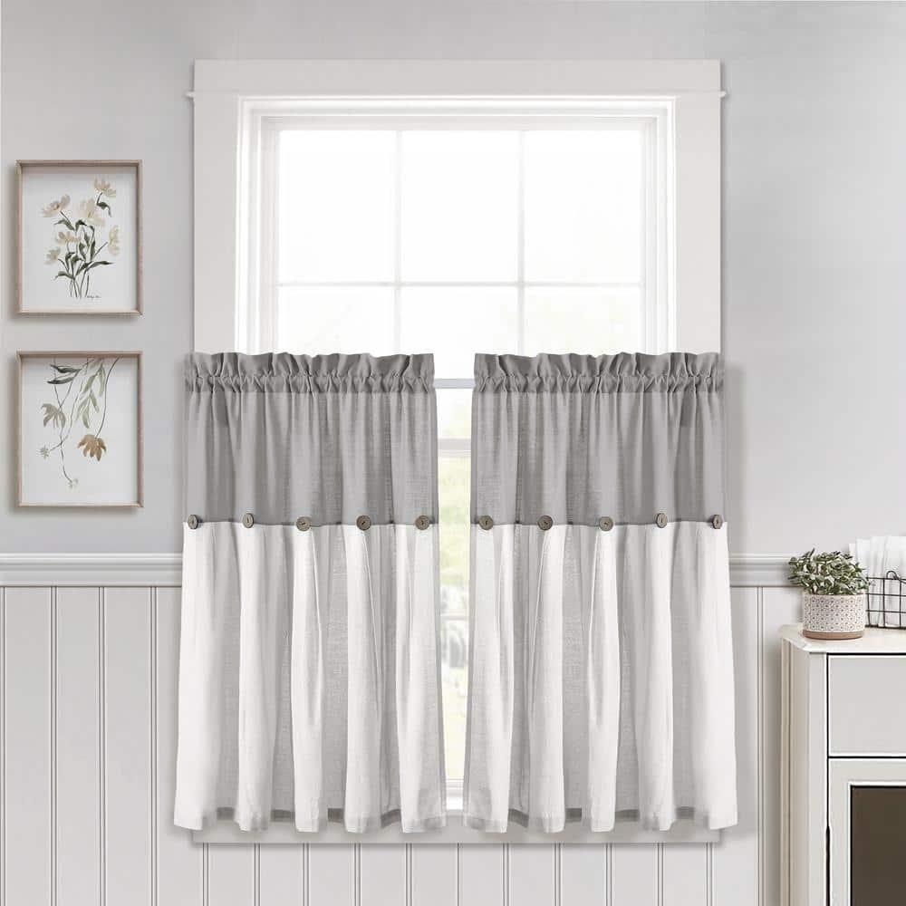 Lush Decor Linen Button Cotton Blend Tailored 29'' W Cafe Curtain (Set of 2)