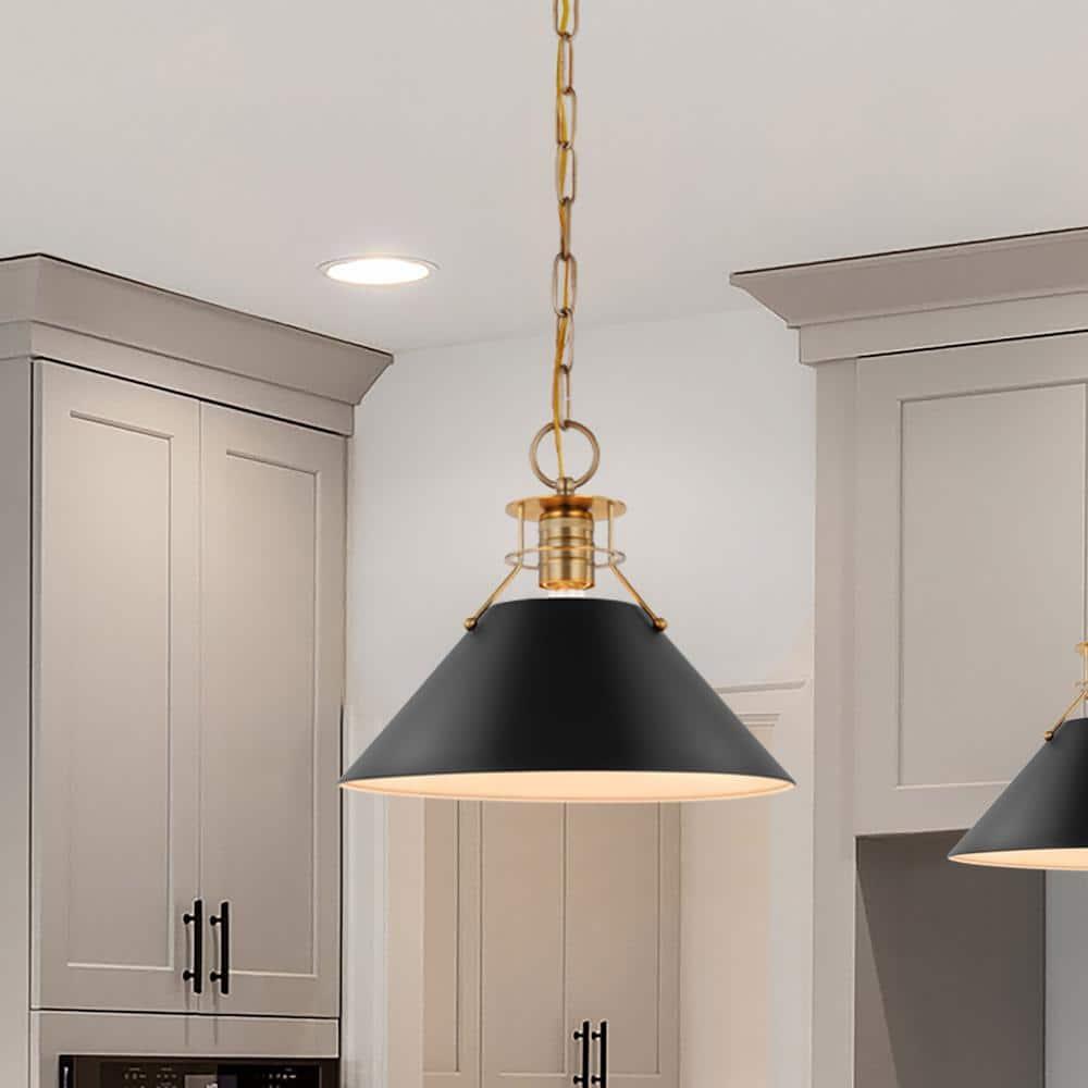 Nuvo Lighting Outpost 1 Light Medium Pendant Matte Black with Burnished Brass