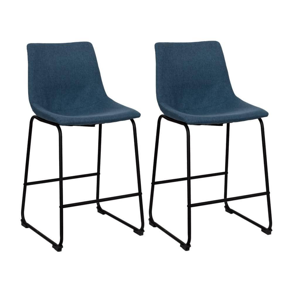 Set of 2 Asahi Upholstered Counter Height Barstool Blue - CorLiving: Padded, Modern Design, 265lb Capacity