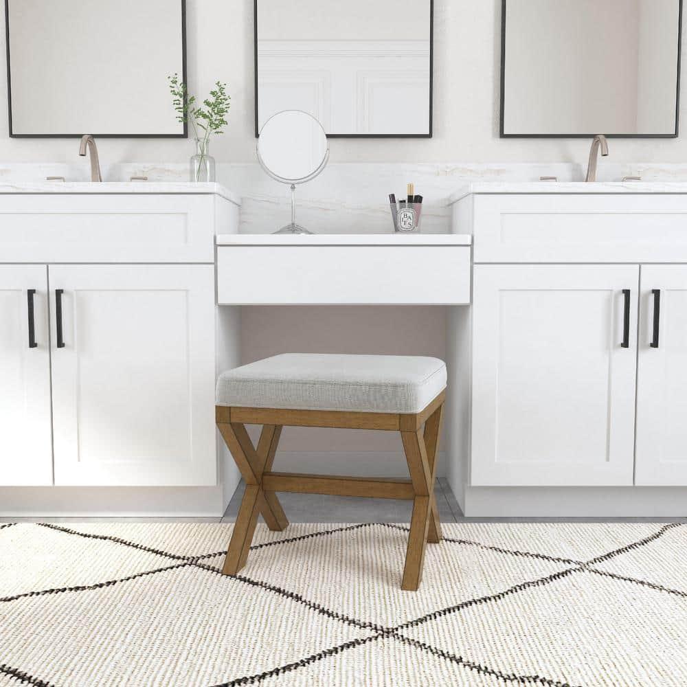Hillsdale Furniture 18.5" Somerset Backless Wood Vanity Stool Fog: Padded Ottoman Bench, Polyester Upholstery
