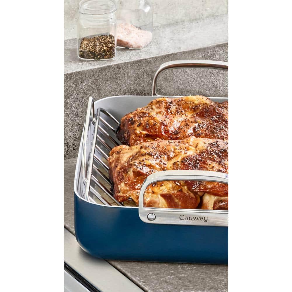 Caraway Home 12.6" Nonstick Square Braiser Navy: 1 Year Warranty, Hand Wash, Electric & Gas Compatible, 11.2 Volume
