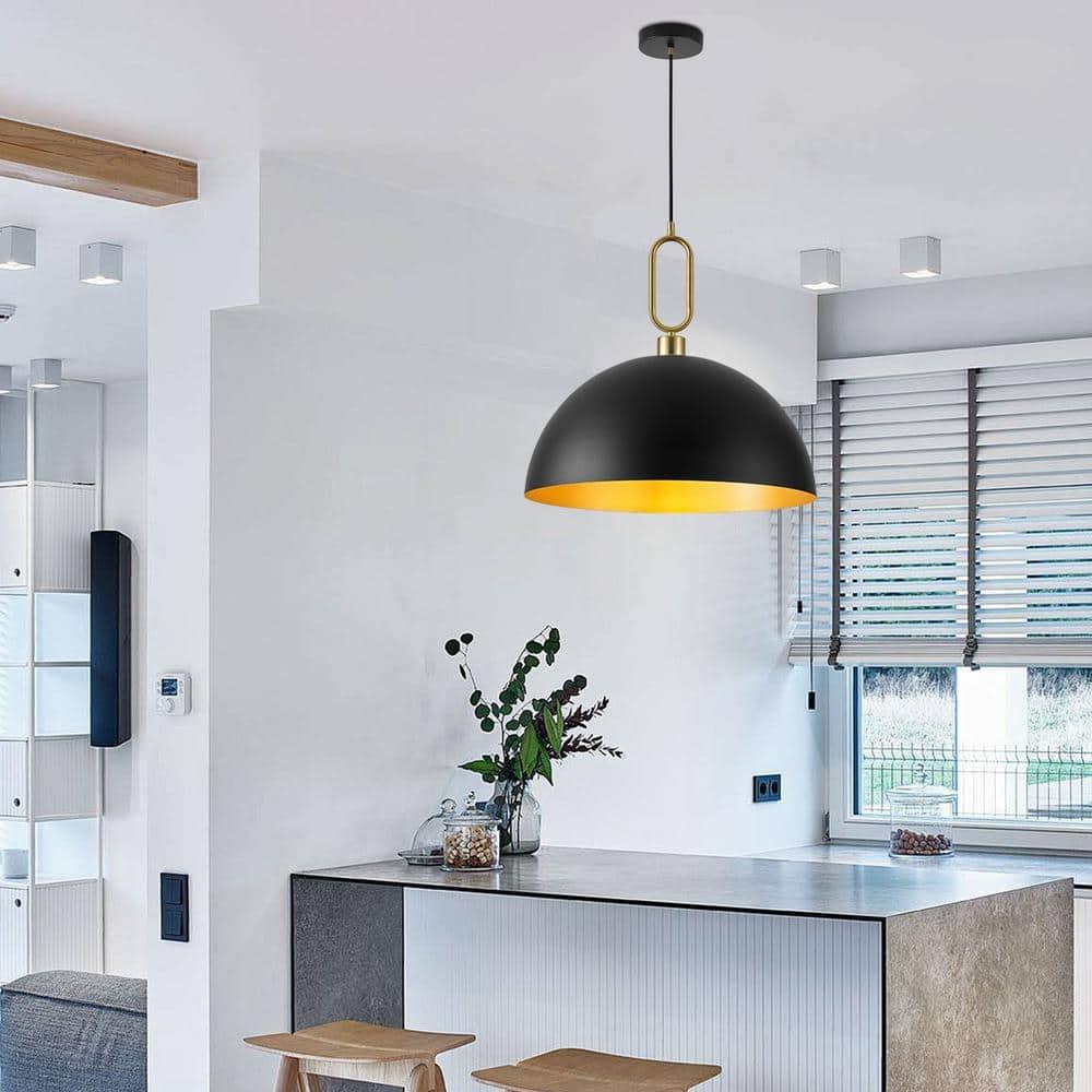 Large Pendant Light Black and Gold Dome Pendant Light Fixtures 17.71” Industrial Hanging Lamp Modern Farmhouse Dome Chandelier Pendant Lighting for Kitchen Island Hallway Dining Room Entryway Foyer