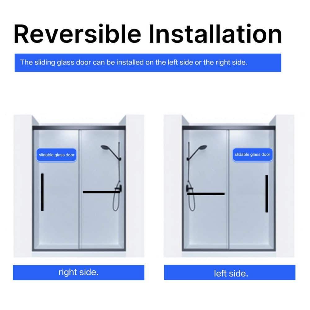 Gotland Frameless Shower Door 56-60" W × 76" H, Sliding Shower Doors with Stainless Steel Handle, Glass Shower Door with 5/16" Clear Tempered Glass