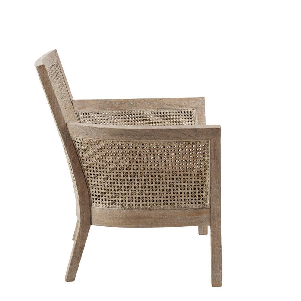 Madison Park Paulie Accent Chair Cream/Reclaimed Natural: Upholstered Wingback, Rubberwood Frame