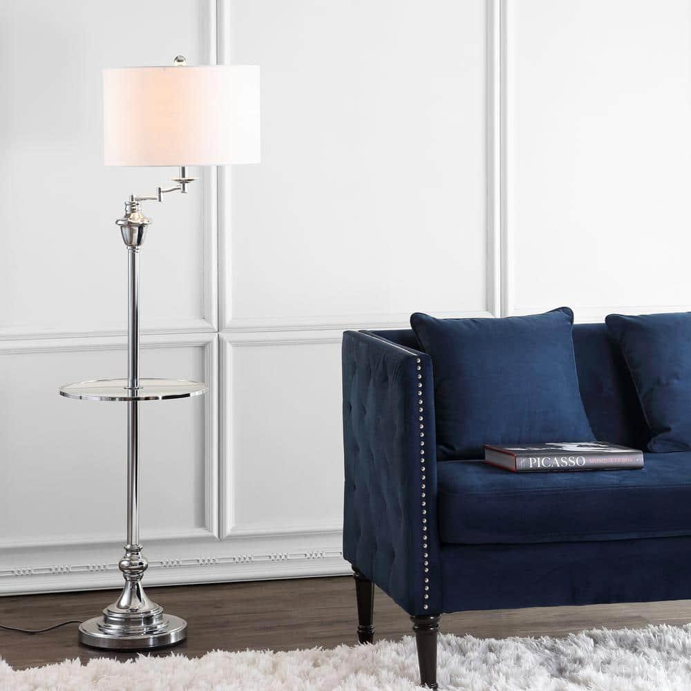 JONATHAN Y JYL3055B Cora 60" Metal/Glass LED Side Table and Floor Lamp, Contemporary, Transitional for living room, dinning room, bedroom, office Bulb Included, Chrome