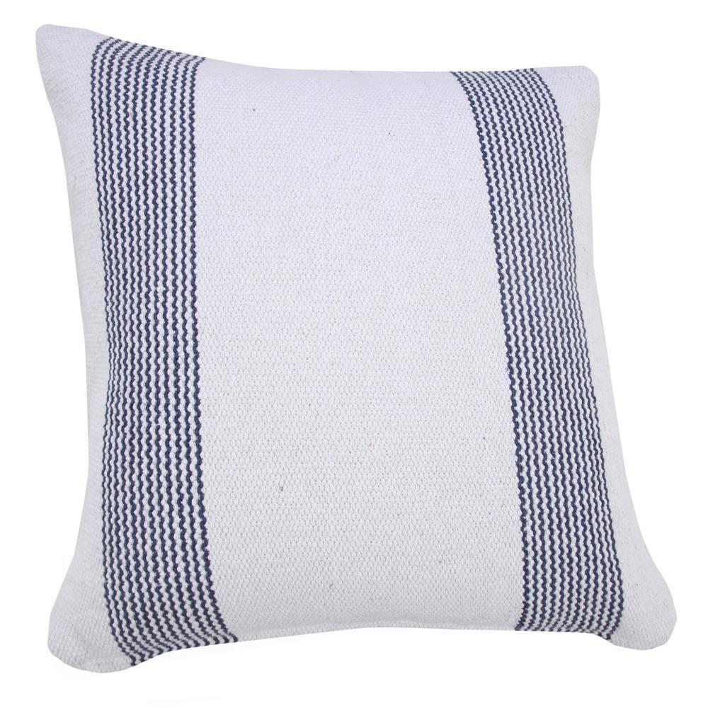 Balanced Pale Blue & White 20" Square Pinstripe Cotton Throw Pillow
