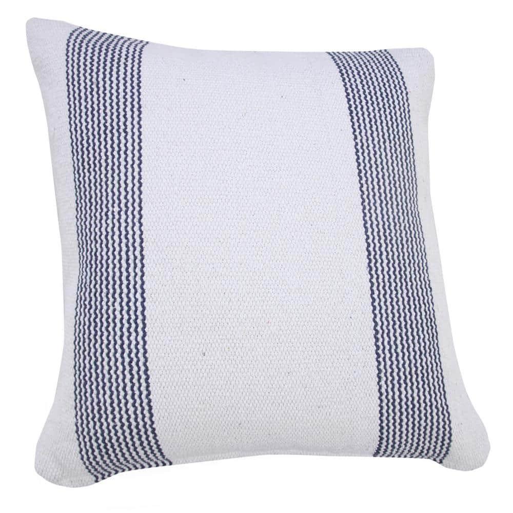 Balanced Pale Blue / White 20 in. x 20 in. Border Pinstripe Indoor Throw Pillow