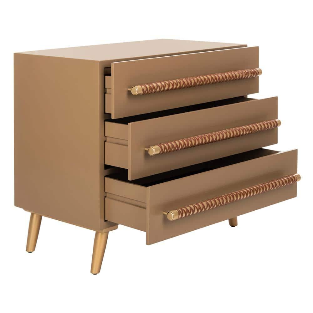 Raquel 3 Drawer Chest - Taupe/Gold/Brown Faux Leather - Safavieh.