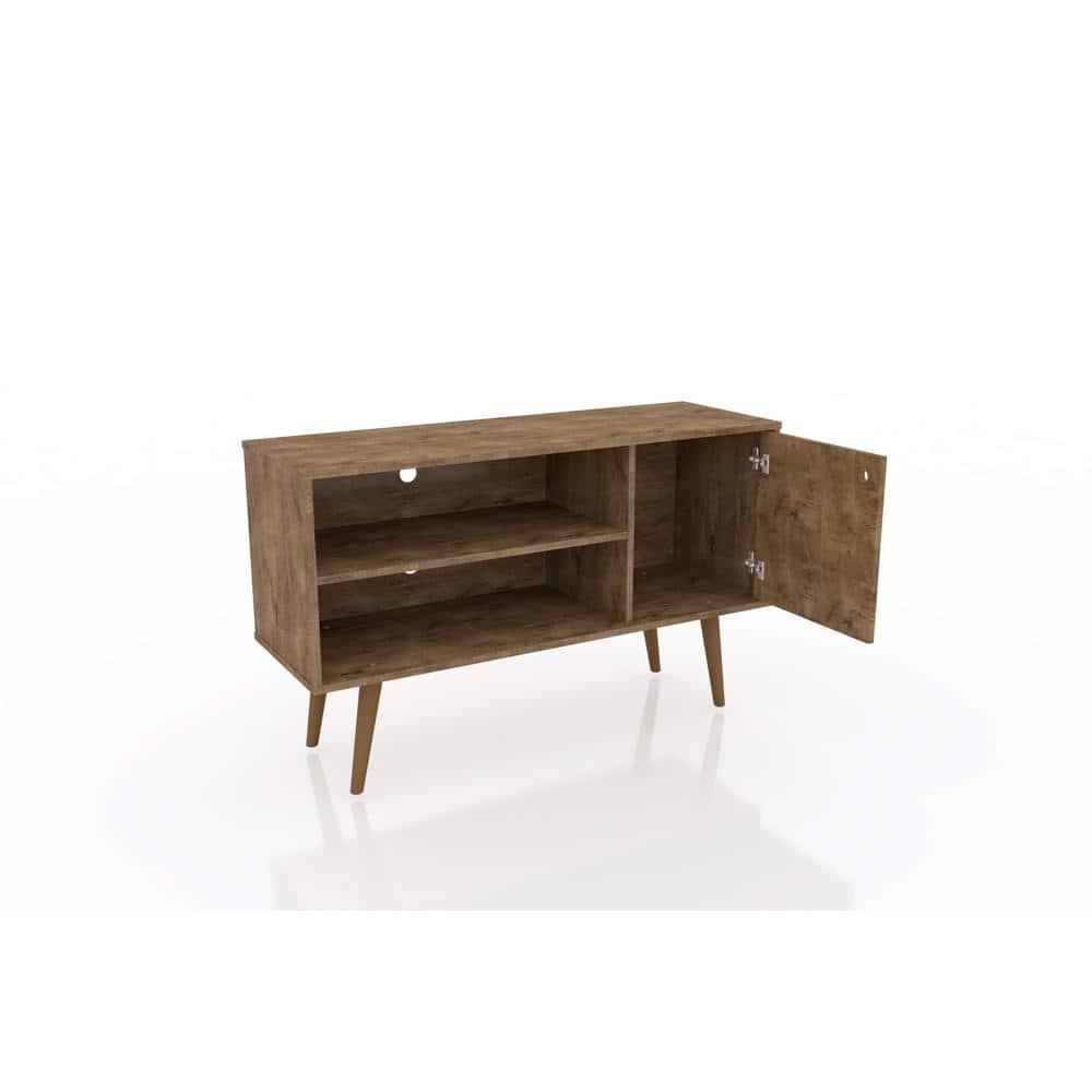 Liberty Mid-Century Modern 2 Shelves and 1 Door with TV Stand for TVs up to 46" Rustic Brown - Manhattan Comfort