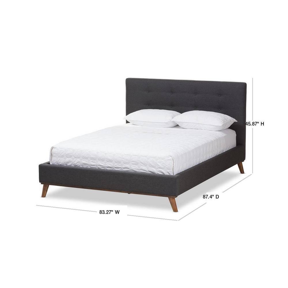 Valencia Mid Modern Fabric Platform King Bed Dark Gray - Baxton Studio: Upholstered Headboard, Tapered Legs