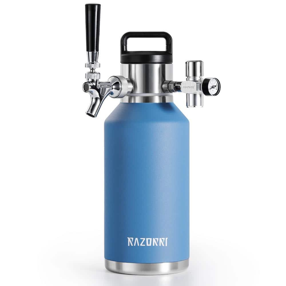Razorri Engorde de Cerveza de Acero Inoxidable de 64 Oz, Barril Carbonatado con Aislamiento Al Vacío de Doble Pared con Grifo de Barra Profesional y Regulador de CO2 a Presión, 0,5 Galones, Azul Océano
