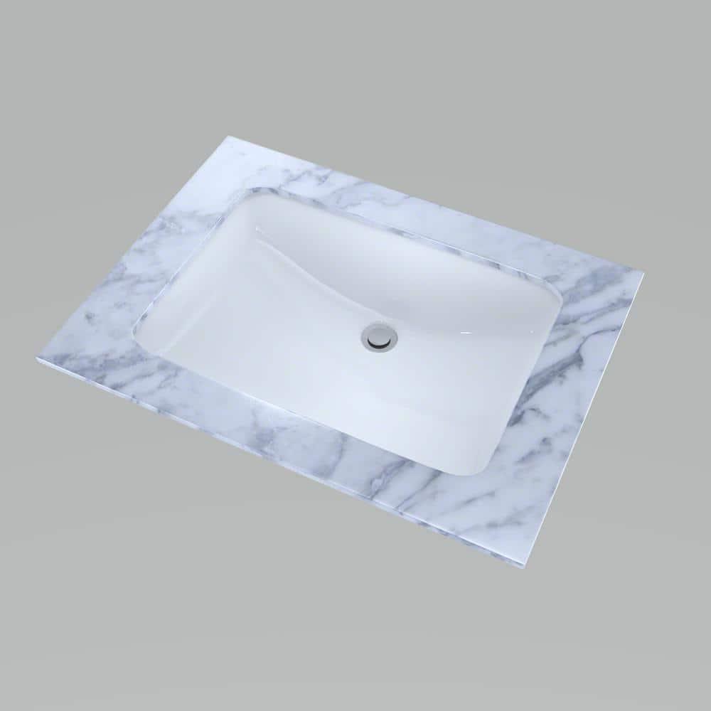 Vitreous China Rectangular Undermount Bathroom Sink with Overflow