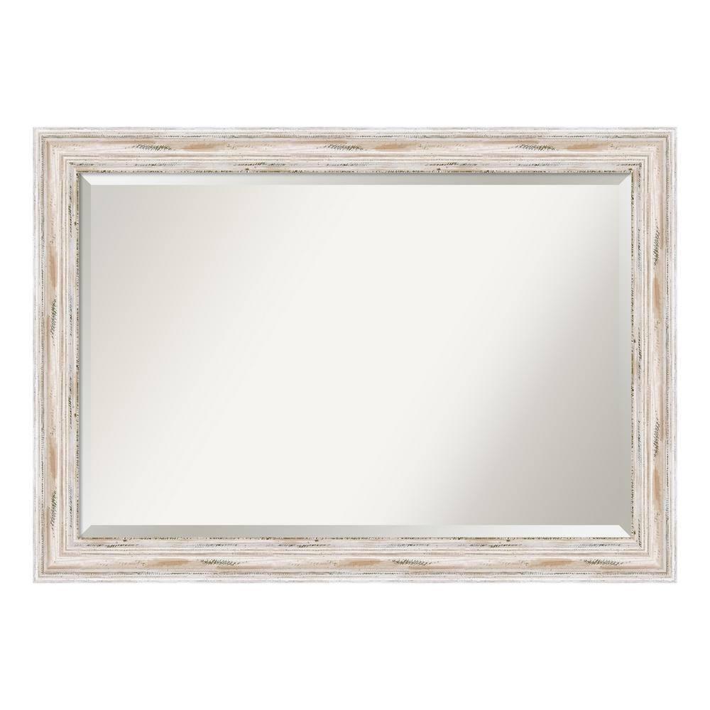 Amanti Art Alexandria White Wash Beveled Wood Wall Mirror 29.25 x 41.25 in.