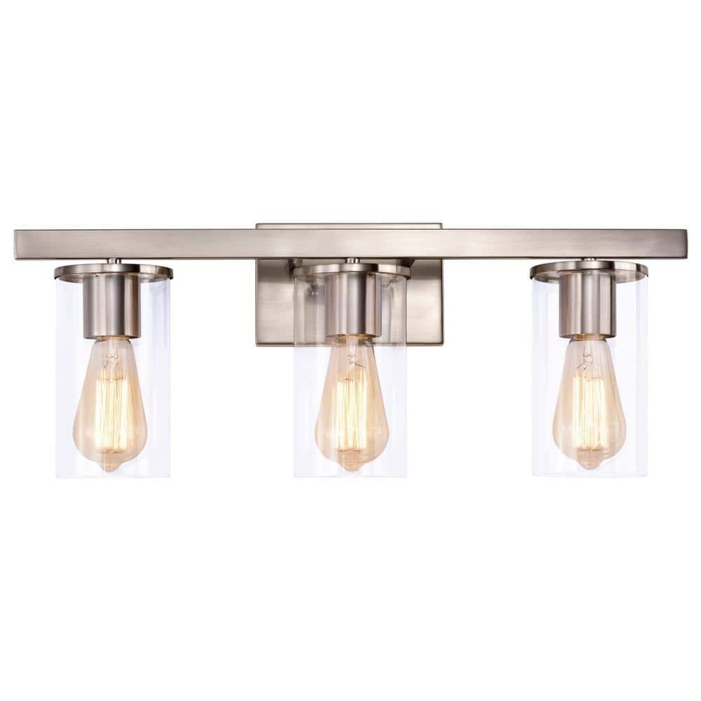 C Cattleya 3-Light Vanity Light with Clear Glass Shades Brushed Nickel Nickel Brushed