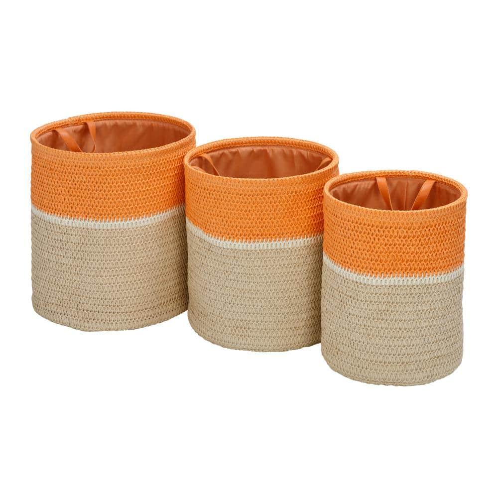 Honey-Can-Do Set of 3 Paper Straw Nesting Baskets with Handles, Orange/Natural