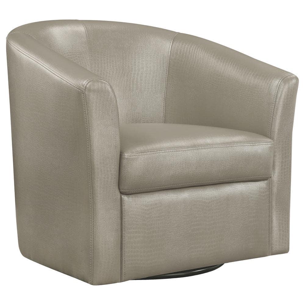 Coaster Contemporary Faux Leather Swivel Accent Chair in Gray