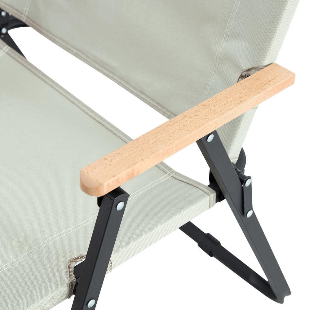 2-Piece Beige Steel Metal Folding Outdoor Lawn Chair for Camping, Picnics, Beach, Backyard, BBQ, Party, Patio