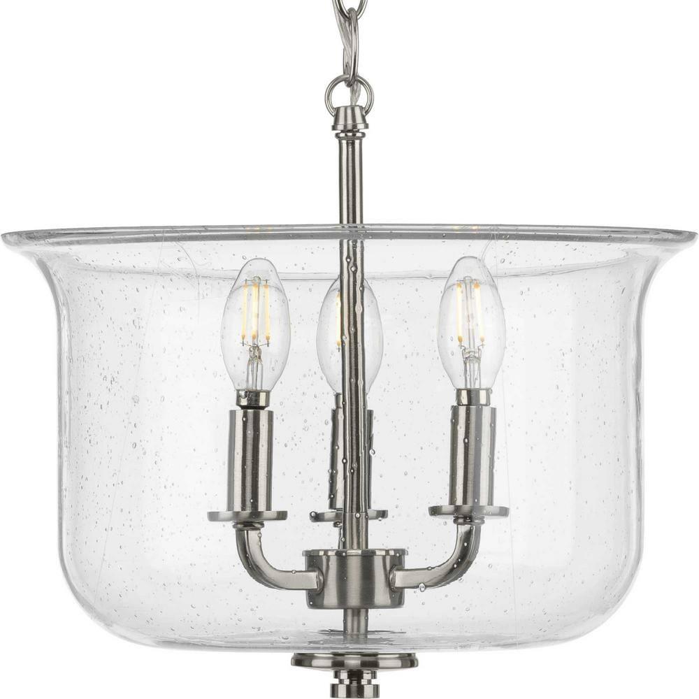 Progress Lighting Winslett 3-Light Semi-Flush Mount, Brushed Nickel, Seeded Glass Shade