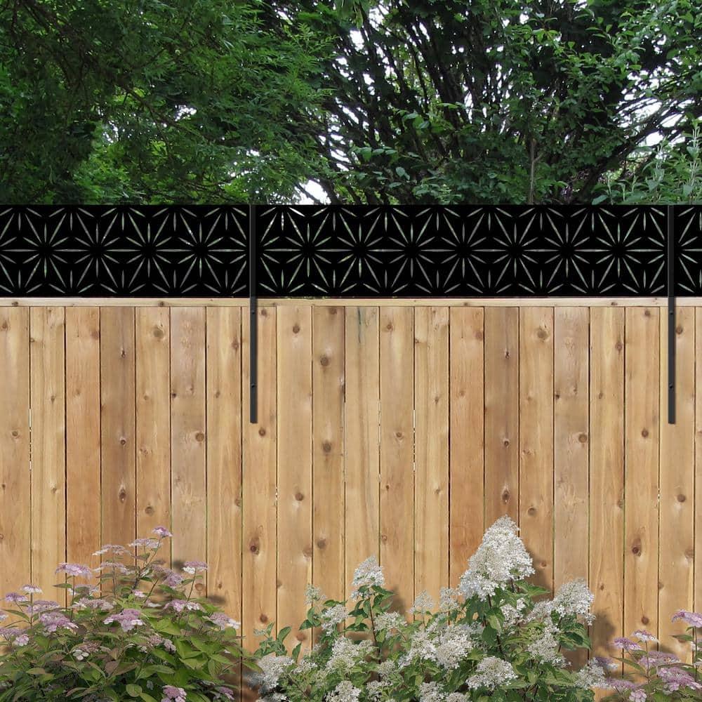 OUTDECO 16"x72" Stars Galvanized Steel Wall and Fence Extension Privacy Panel, Black