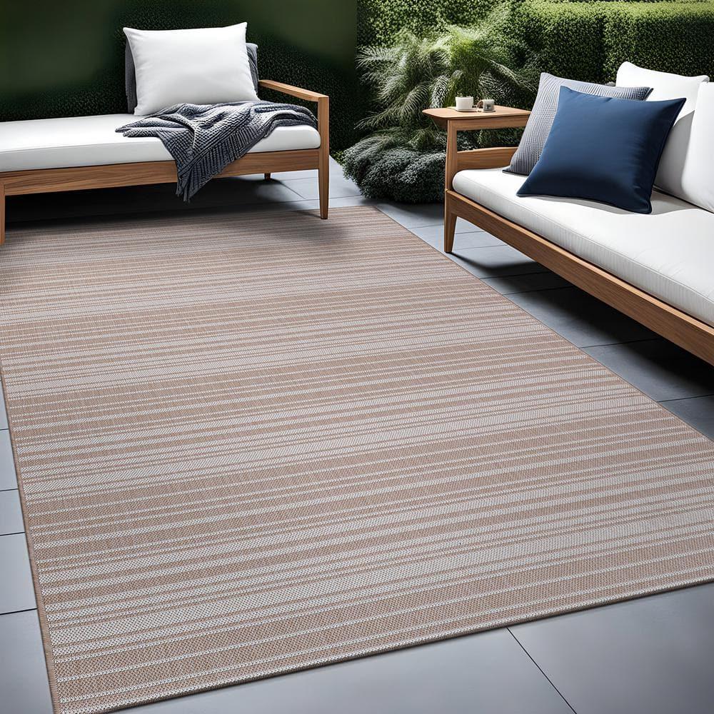 Beverly Rug Outdoor Rugs 5' x 7' Patio, Porch, Garden Beige and White