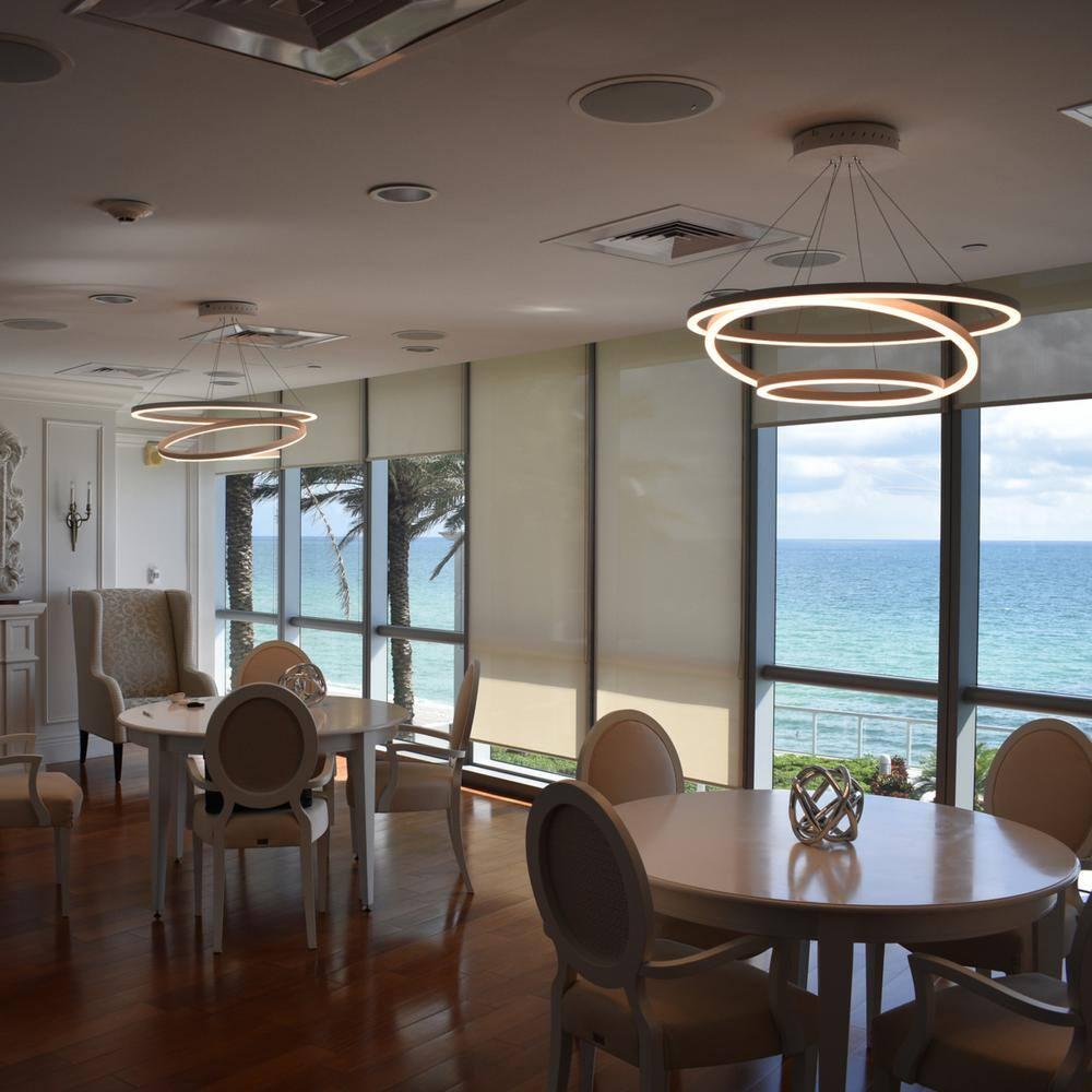 Tania Trio 32-in Integrated LED Ring Pendant Height Adjustable ETL Certified Circular Chandelier