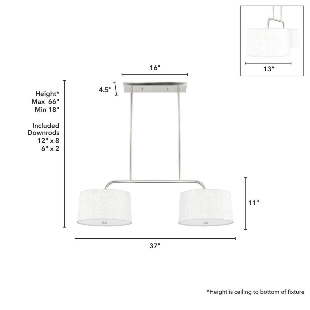 Hunter - Cottage Hill 4-light Brushed Nickel, Large Chandelier, Dimmable, Modern Style, Linear Shaped, for Bedrooms, Kitchens, Dining, Living Rooms - 19892
