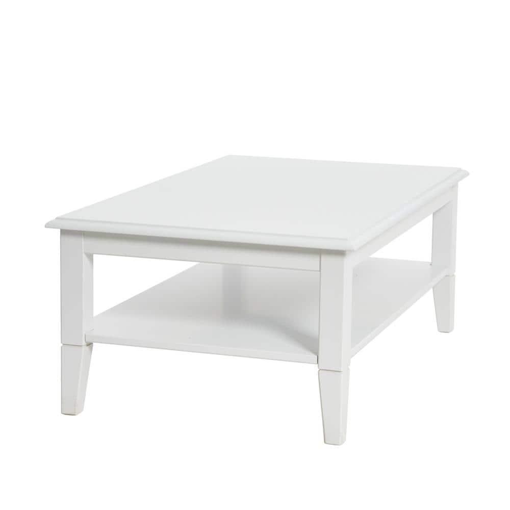 Storied Home Pleasantville Coffee Table with Storage Shelf and Solid Wood Legs White: Country Style, Engineered Top