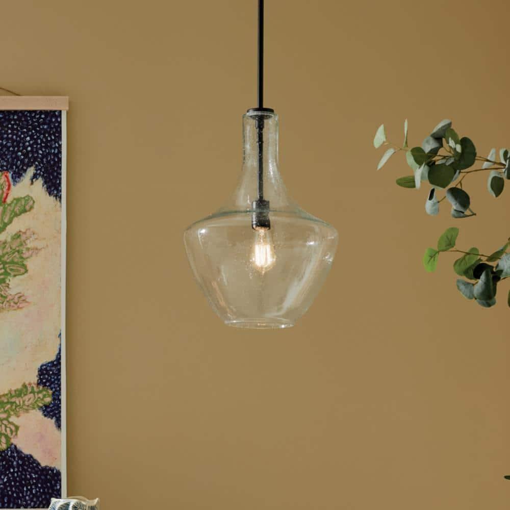 Black Bell Pendant with Clear Seeded Glass Shade