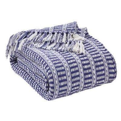 Striped Fringed Woven Cotton Throw Blanket