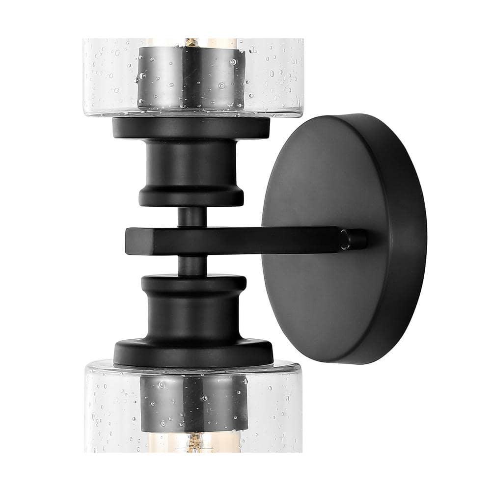 JONATHAN Y Jules Edison 16.5" Cylinder 2-Light Iron/Seeded Glass Farmhouse Contemporary LED Wall Sconce, Black