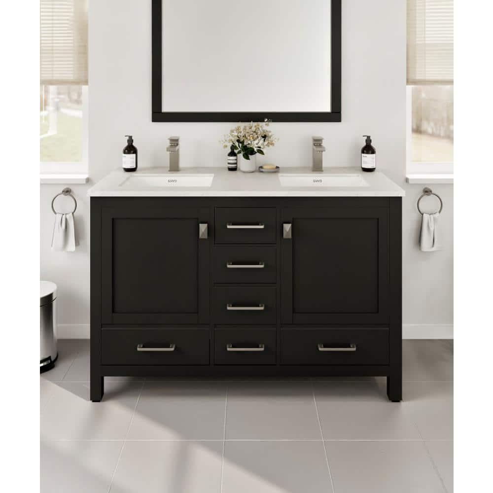 Eviva Eviva London 48"W X 18"D Double Sink Bathroom Vanity With White Carrara Quartz Countertop