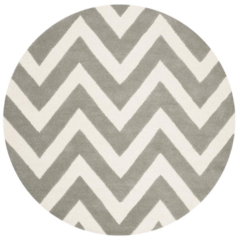 Safavieh Kids Basic Chevron SFK921 Hand Tufted Indoor Area Rug - Grey/Ivory - 5' Round - Safavieh