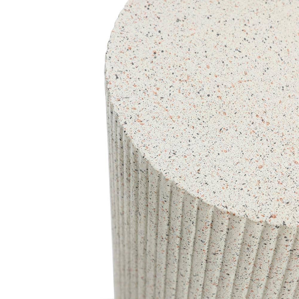 LuxenHome Ivory White Cement Round Outdoor Side Table