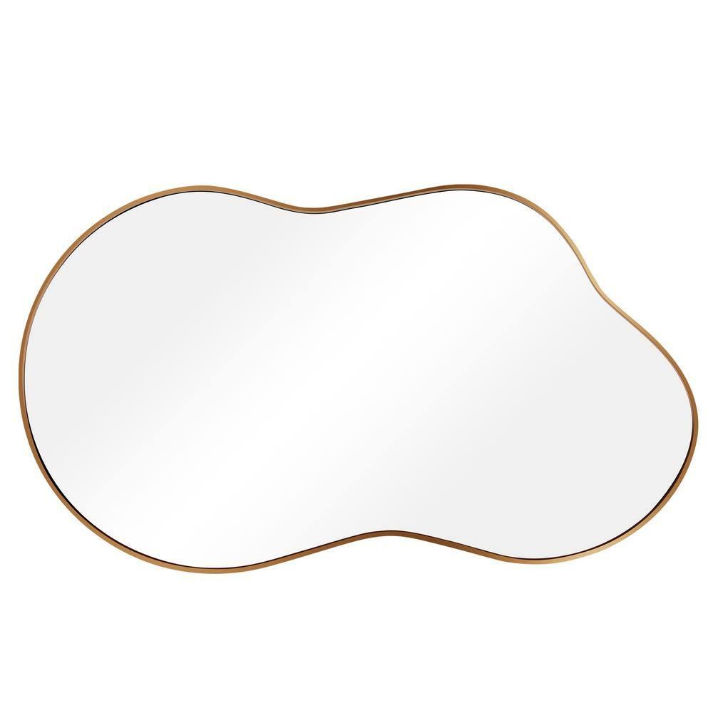 36 in. W. x 24 in. H Irregular Gold Aluminum Alloy Framed Wall Mirror Asymmetrical Wall Mirror