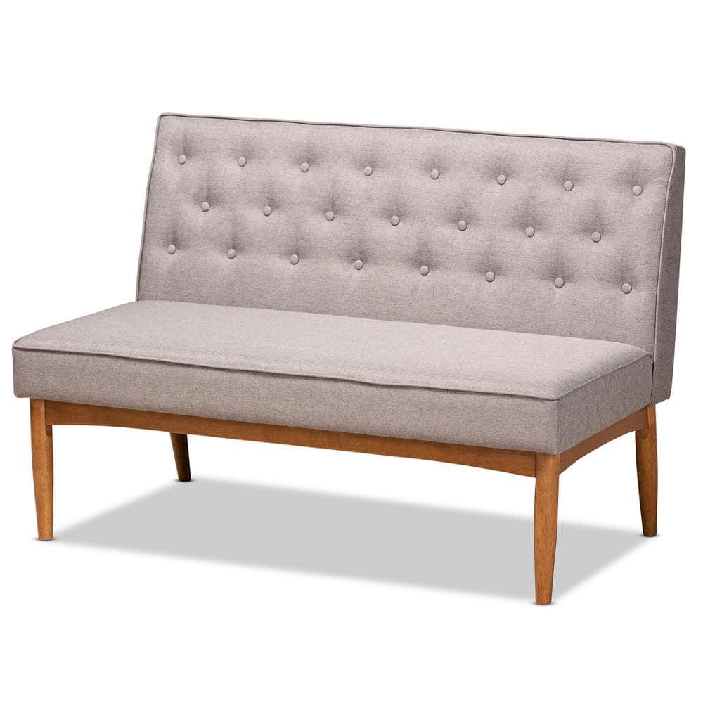 Baxton Studio Riordan Mid-Century Modern Grey Fabric Upholstered and Walnut Brown Finished Wood 4-Piece Dining Nook Set